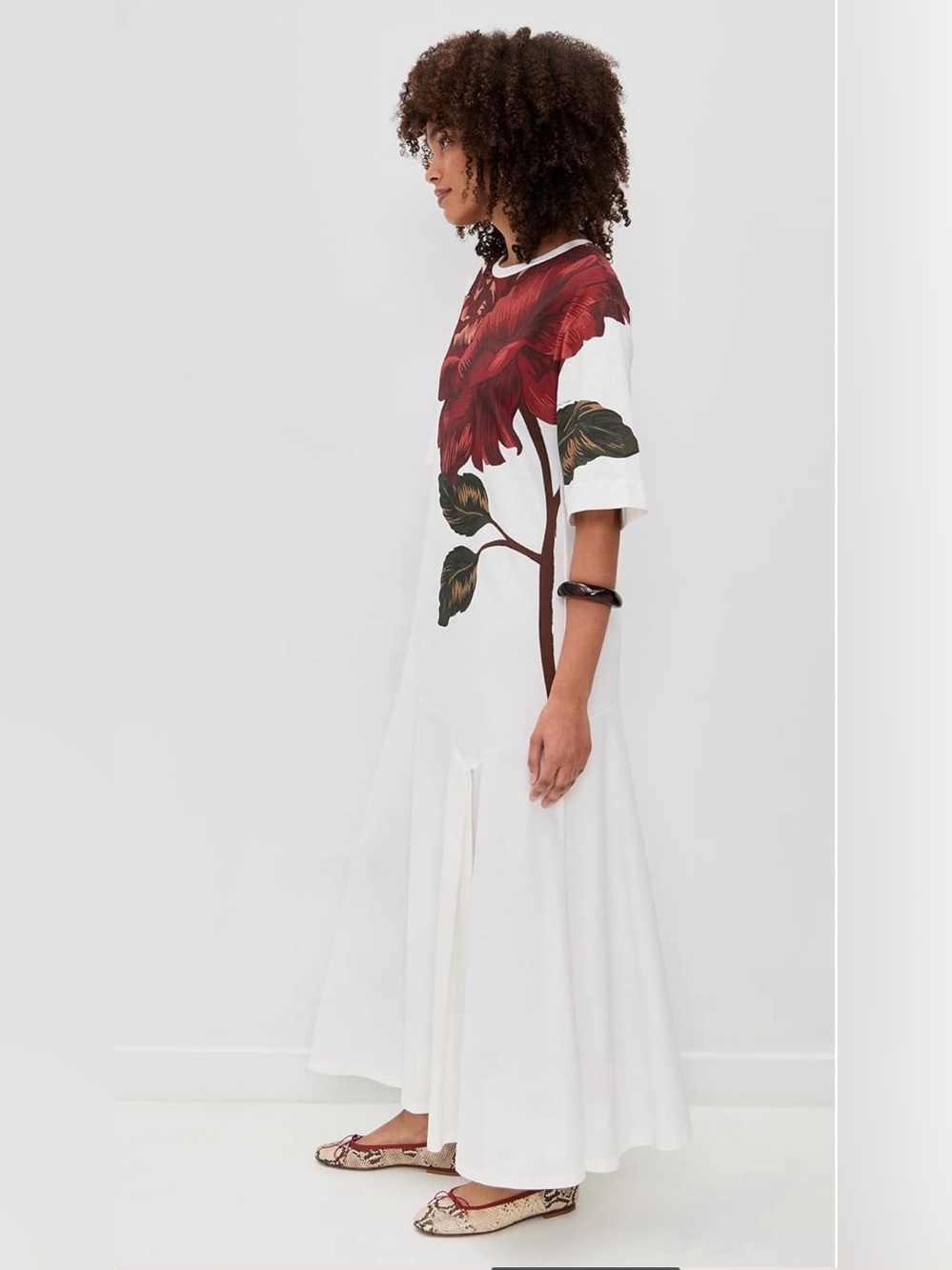FARM Rio White Maxi Dress with Large Red Floral Print, size Small